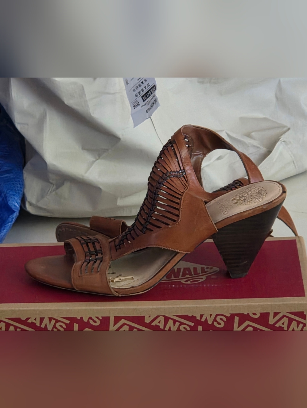 Vince Camuto Brown Woven Leather Slingback Heels